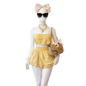 Free People Yellow Pleated High Waisted Paperbag Shorts Women's Size Small S